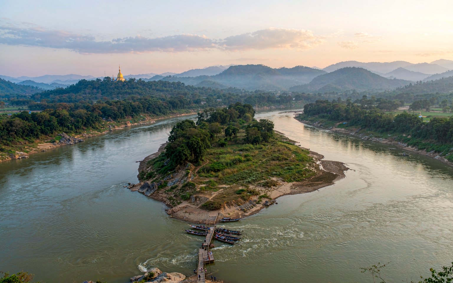 The meeting of the Ruak and Mekong rivers at the Golden Triangle